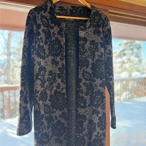 Cynthia Rowley Black & Gray Floral-Pattern Open Cardigan